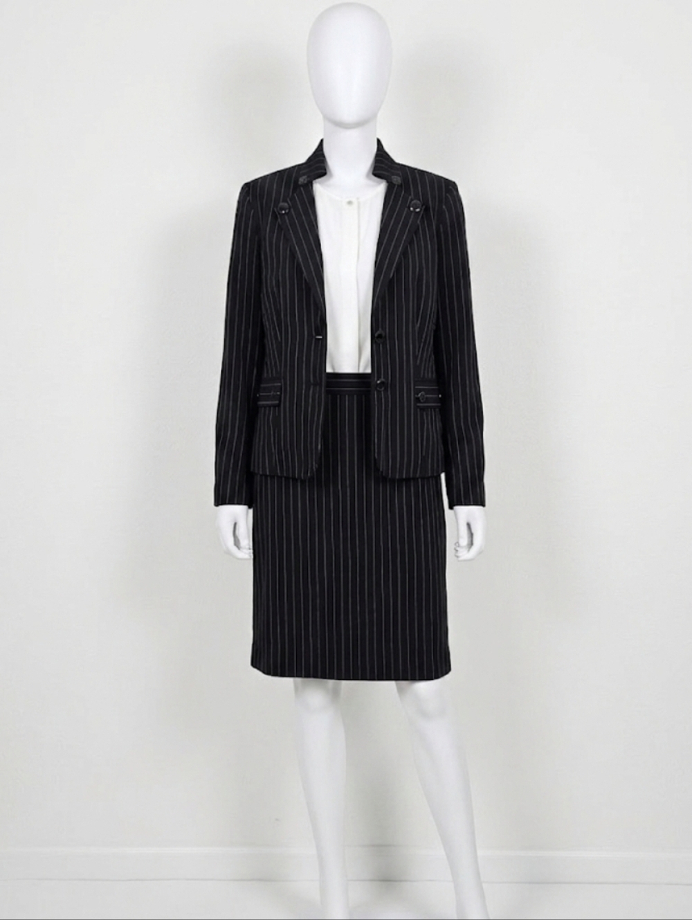 George Black Pinstripe Blazer and Skirt Set